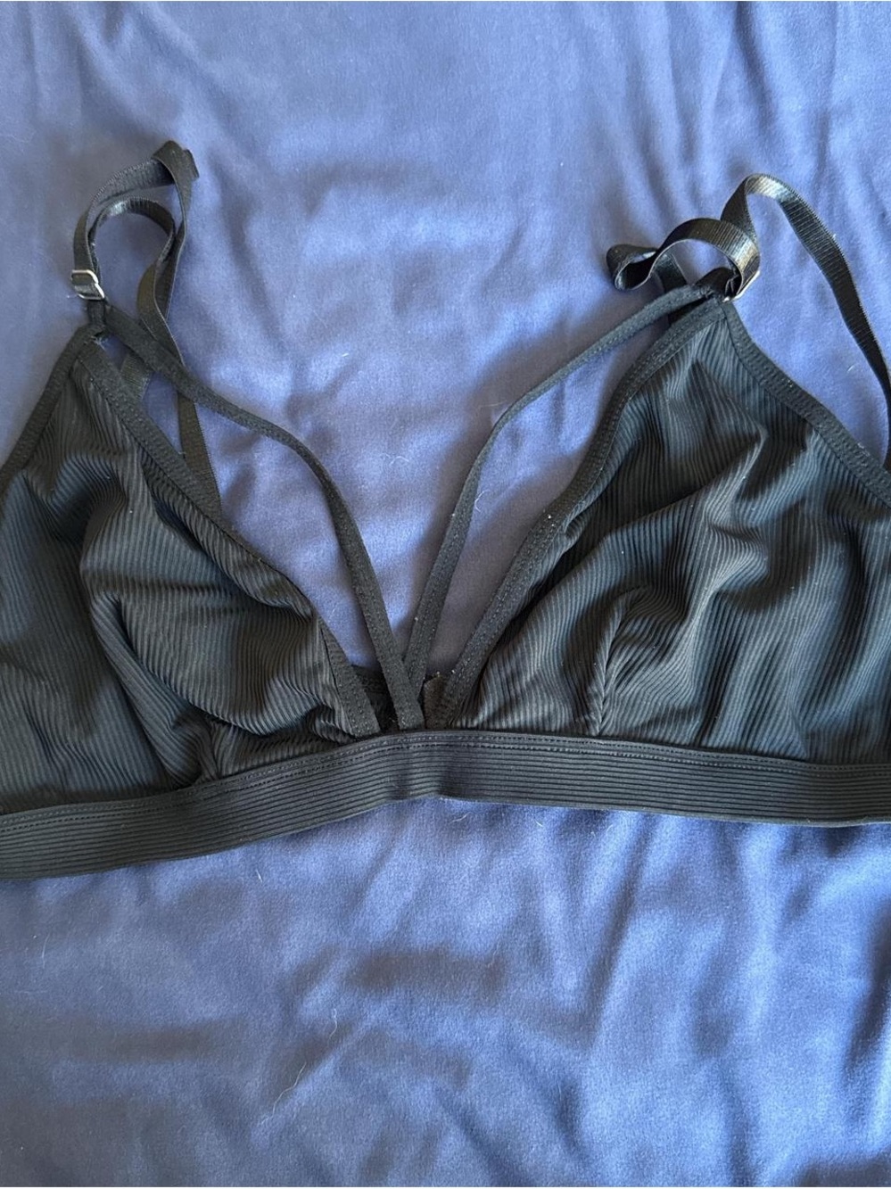 Black Ribbed Triangle Bralette - Women Intimates